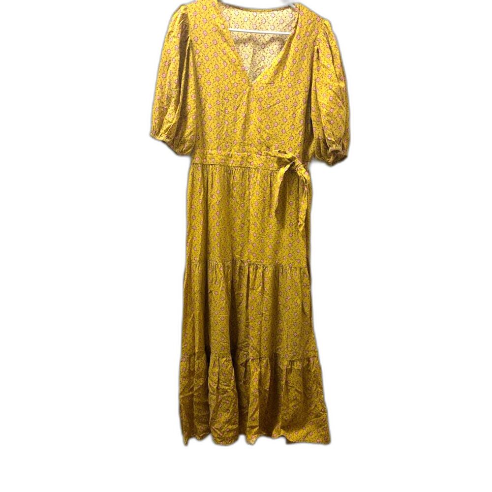 FRNCH Dress Maxi Medium M Yellow Gold Floral Boho Modest Summer Garden Party